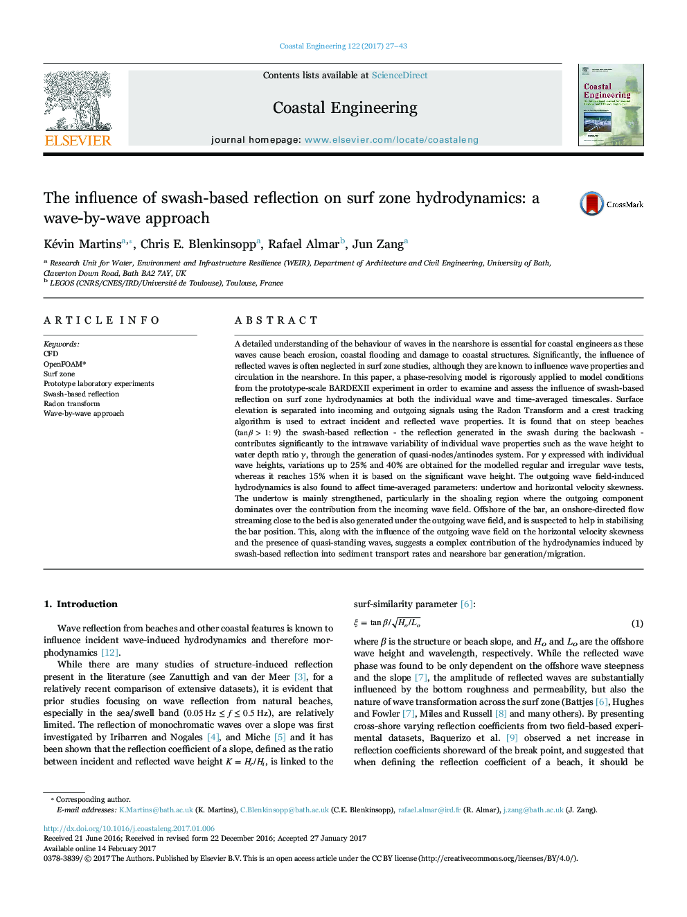 The influence of swash-based reflection on surf zone hydrodynamics: a wave-by-wave approach