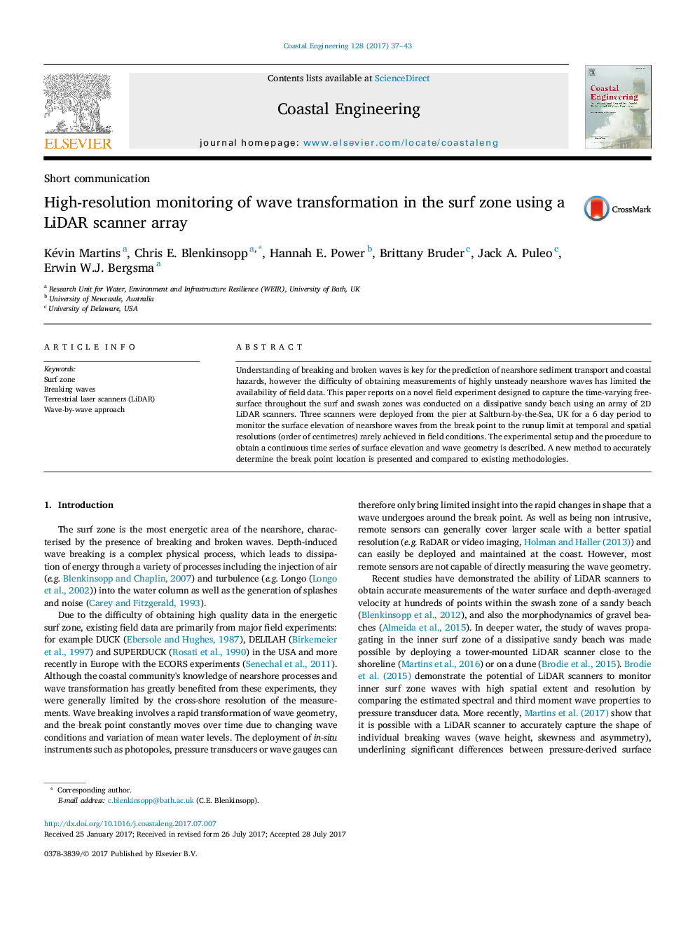 High-resolution monitoring of wave transformation in the surf zone using a LiDAR scanner array