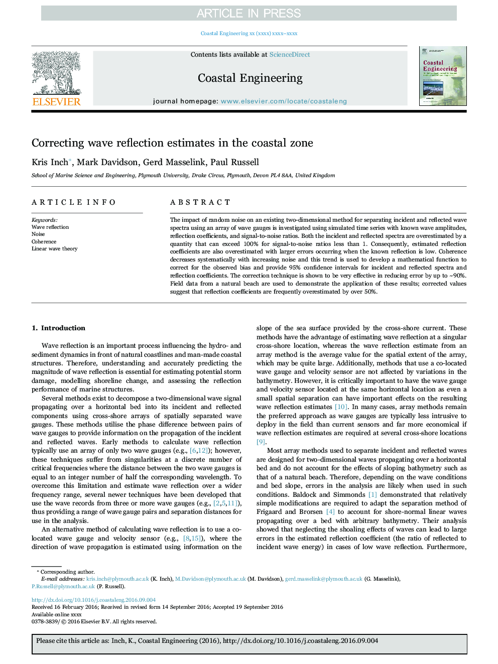 Correcting wave reflection estimates in the coastal zone