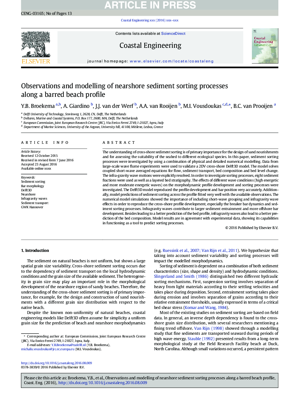 Observations and modelling of nearshore sediment sorting processes along a barred beach profile