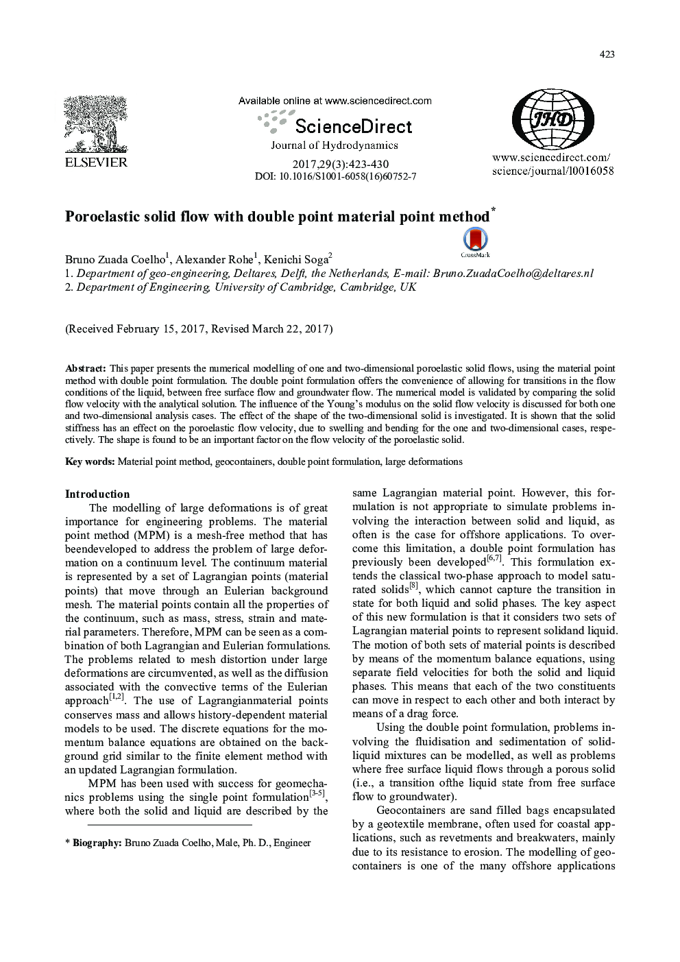 Poroelastic solid flow with double point material point method