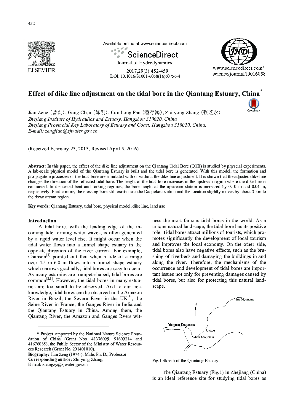 Effect of dike line adjustment on the tidal bore in the Qiantang Estuary, China