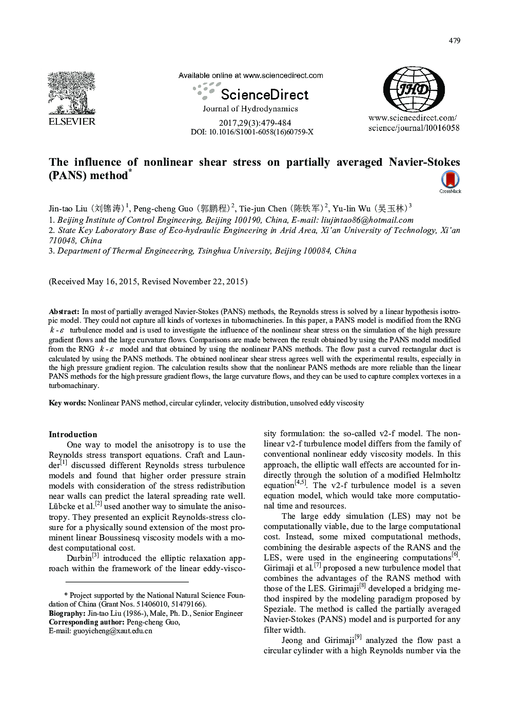 The influence of nonlinear shear stress on partially averaged Navier-Stokes (PANS) method