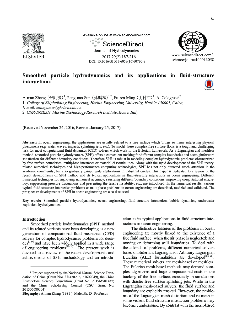 Smoothed particle hydrodynamics and its applications in fluid-structure interactions