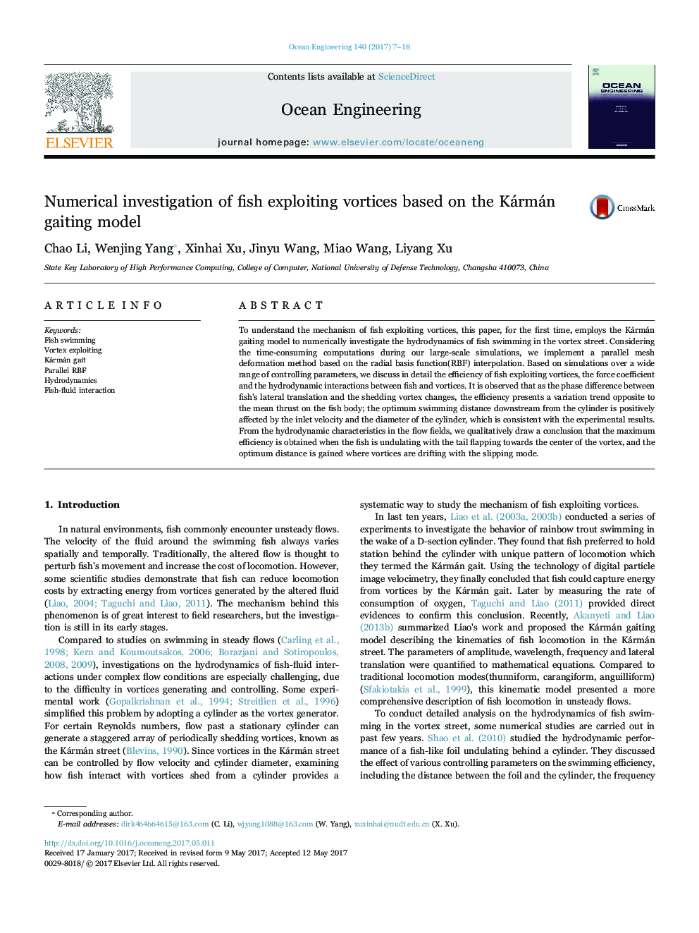 Numerical investigation of fish exploiting vortices based on the Kármán gaiting model