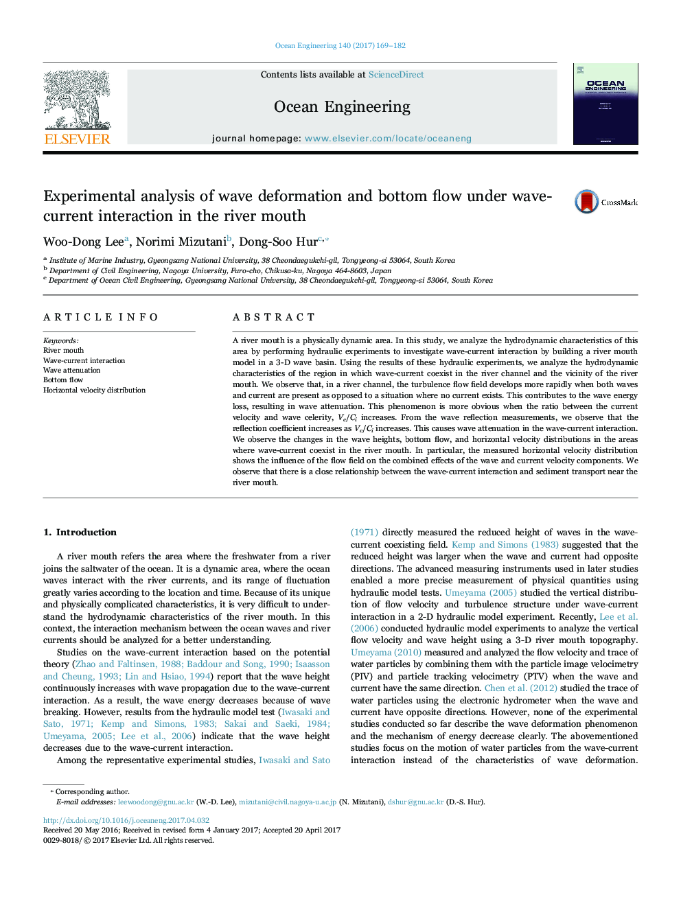 Experimental analysis of wave deformation and bottom flow under wave-current interaction in the river mouth