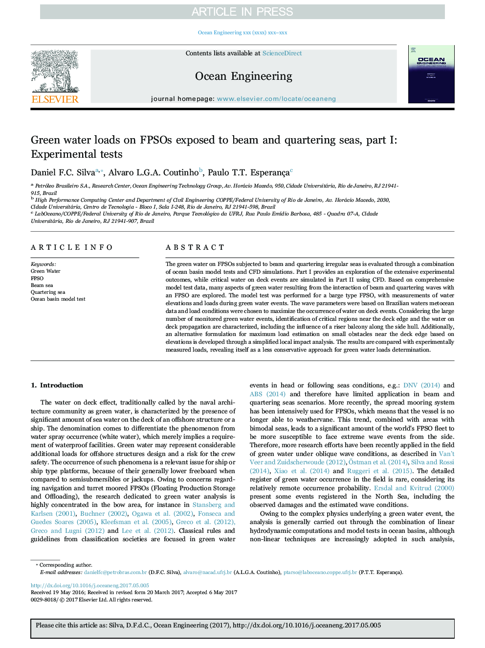 Green water loads on FPSOs exposed to beam and quartering seas, part I: Experimental tests