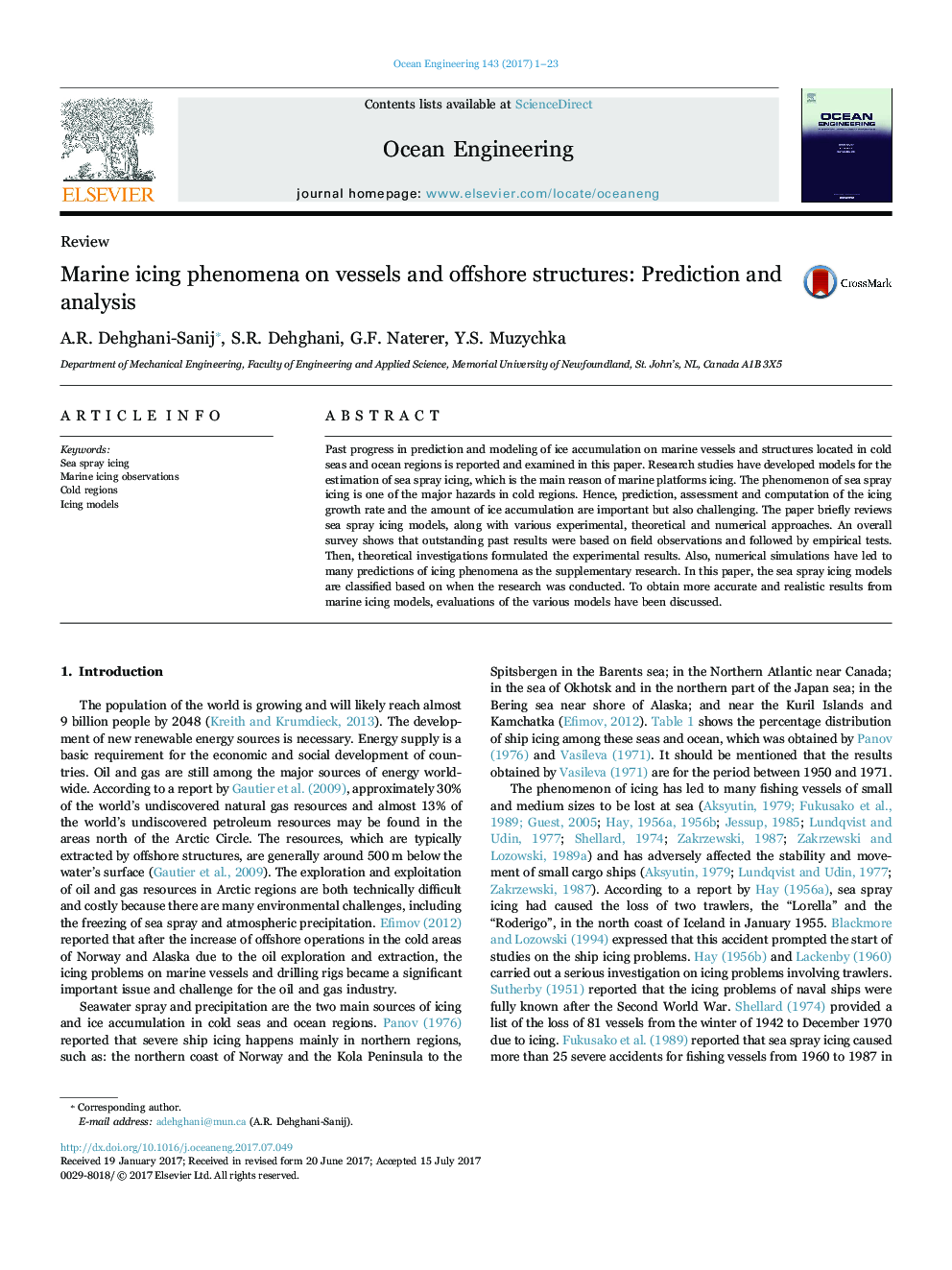 Marine icing phenomena on vessels and offshore structures: Prediction and analysis