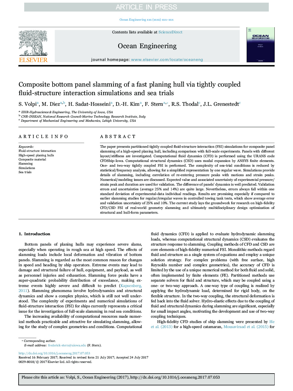 Composite bottom panel slamming of a fast planing hull via tightly coupled fluid-structure interaction simulations and sea trials