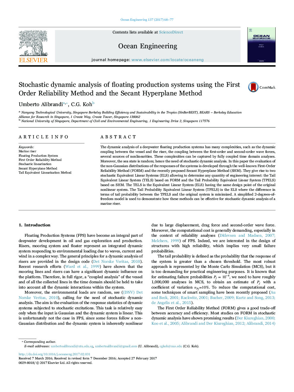 Stochastic dynamic analysis of floating production systems using the First Order Reliability Method and the Secant Hyperplane Method