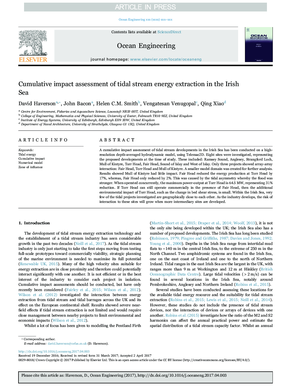 Cumulative impact assessment of tidal stream energy extraction in the Irish Sea