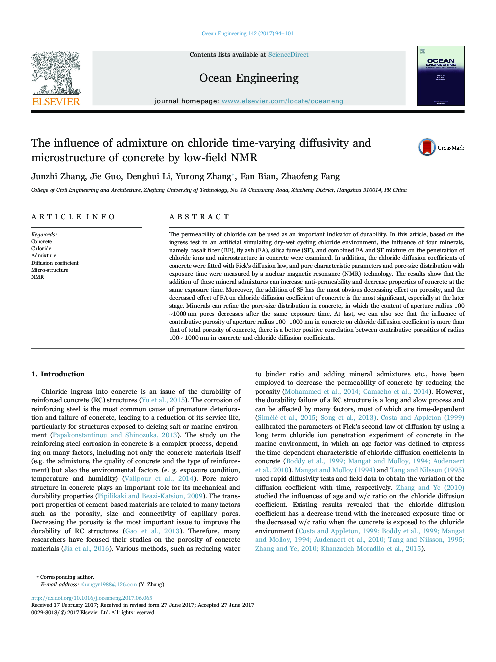 The influence of admixture on chloride time-varying diffusivity and microstructure of concrete by low-field NMR