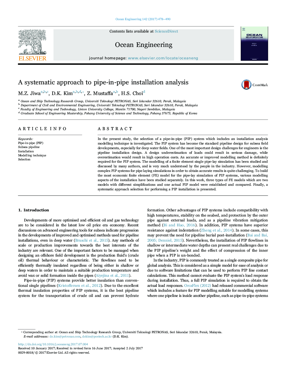 A systematic approach to pipe-in-pipe installation analysis