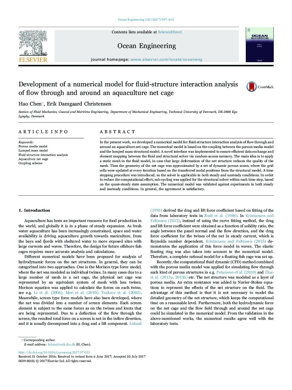 Development of a numerical model for fluid-structure interaction analysis of flow through and around an aquaculture net cage