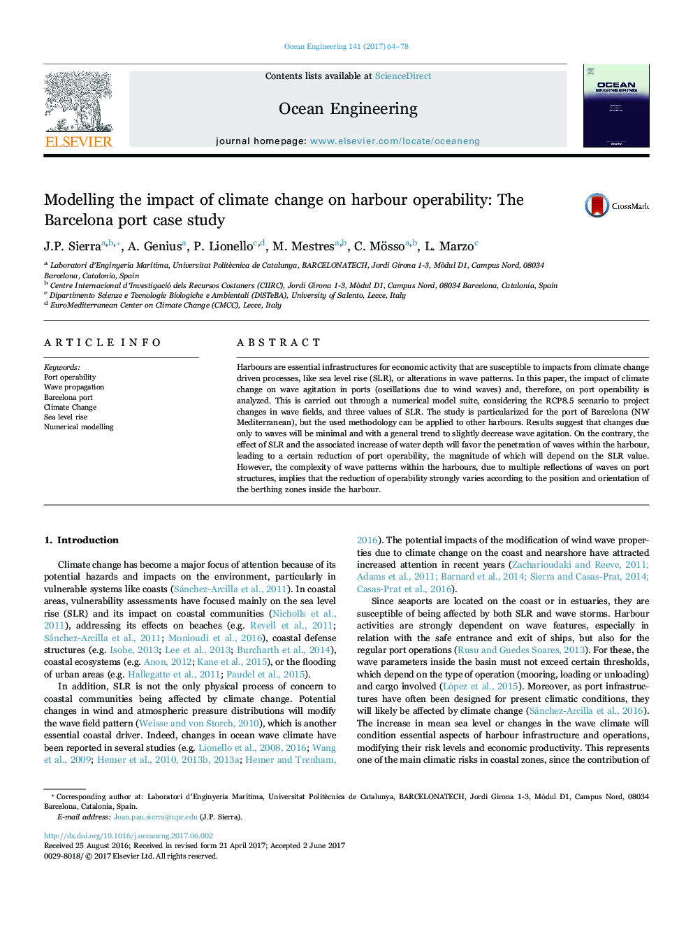 مدل سازی تاثیر تغییرات آب و هوایی در عملکرد بندر: مطالعه موردی بندر بارسلونا 