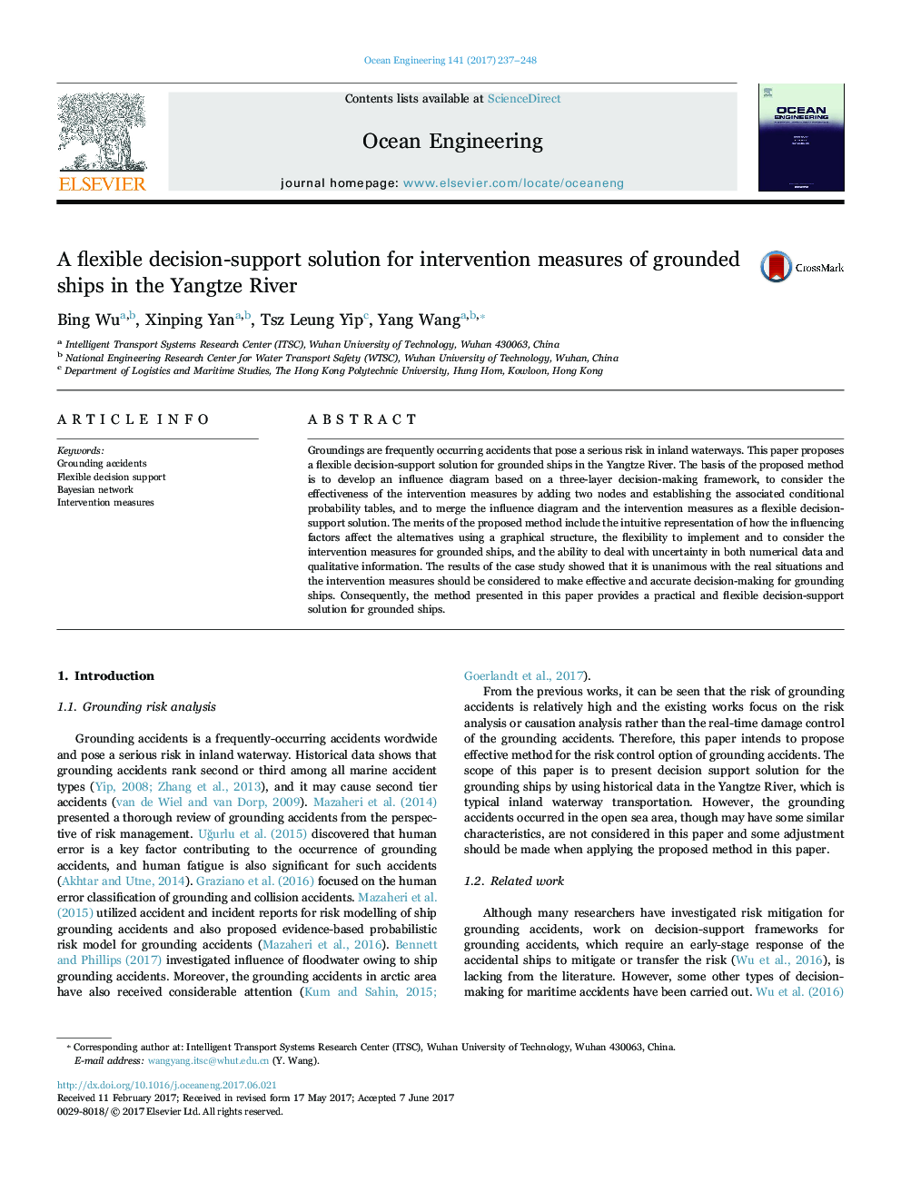 A flexible decision-support solution for intervention measures of grounded ships in the Yangtze River