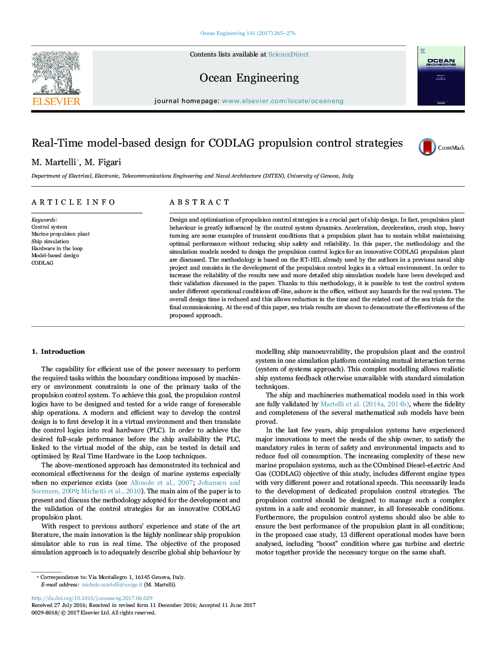 Real-Time model-based design for CODLAG propulsion control strategies