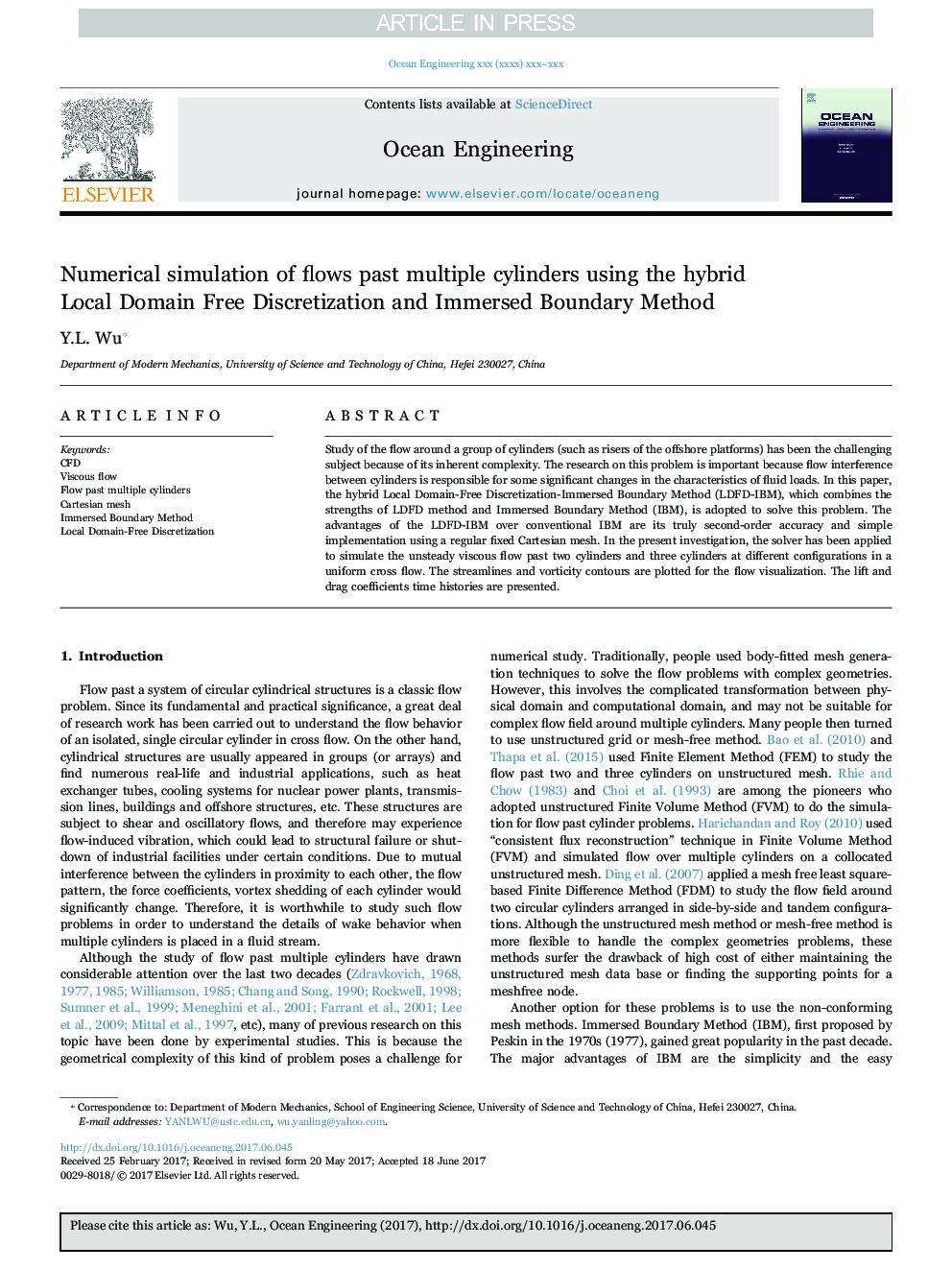 Numerical simulation of flows past multiple cylinders using the hybrid Local Domain Free Discretization and Immersed Boundary Method