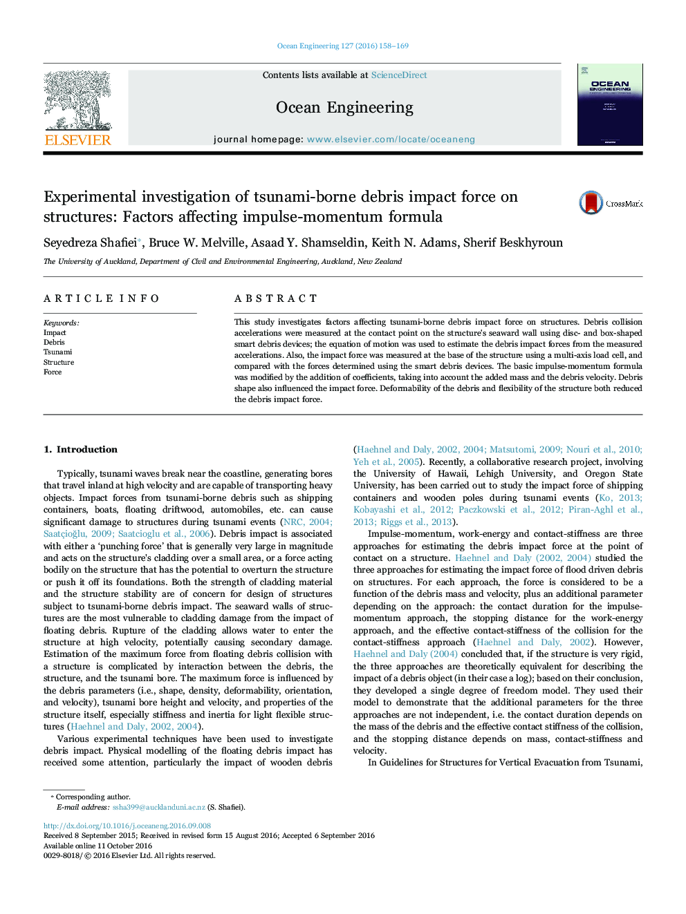 Experimental investigation of tsunami-borne debris impact force on structures: Factors affecting impulse-momentum formula