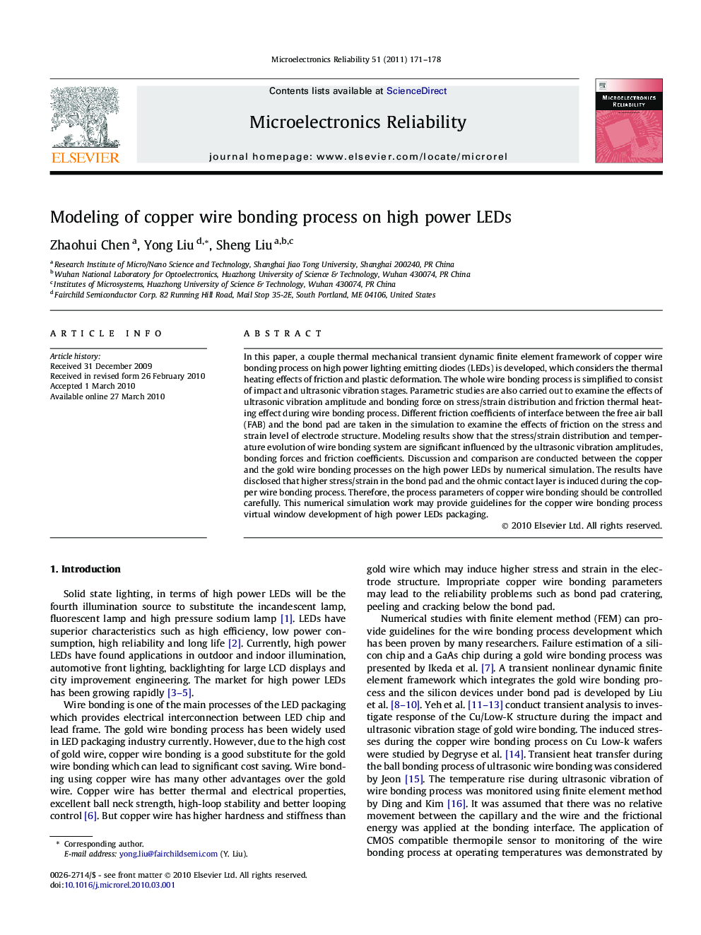 Modeling of copper wire bonding process on high power LEDs