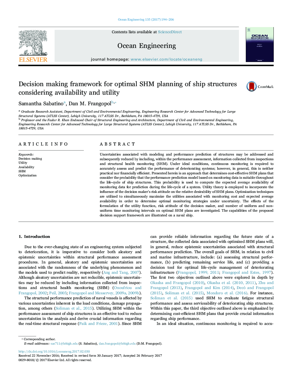 Decision making framework for optimal SHM planning of ship structures considering availability and utility