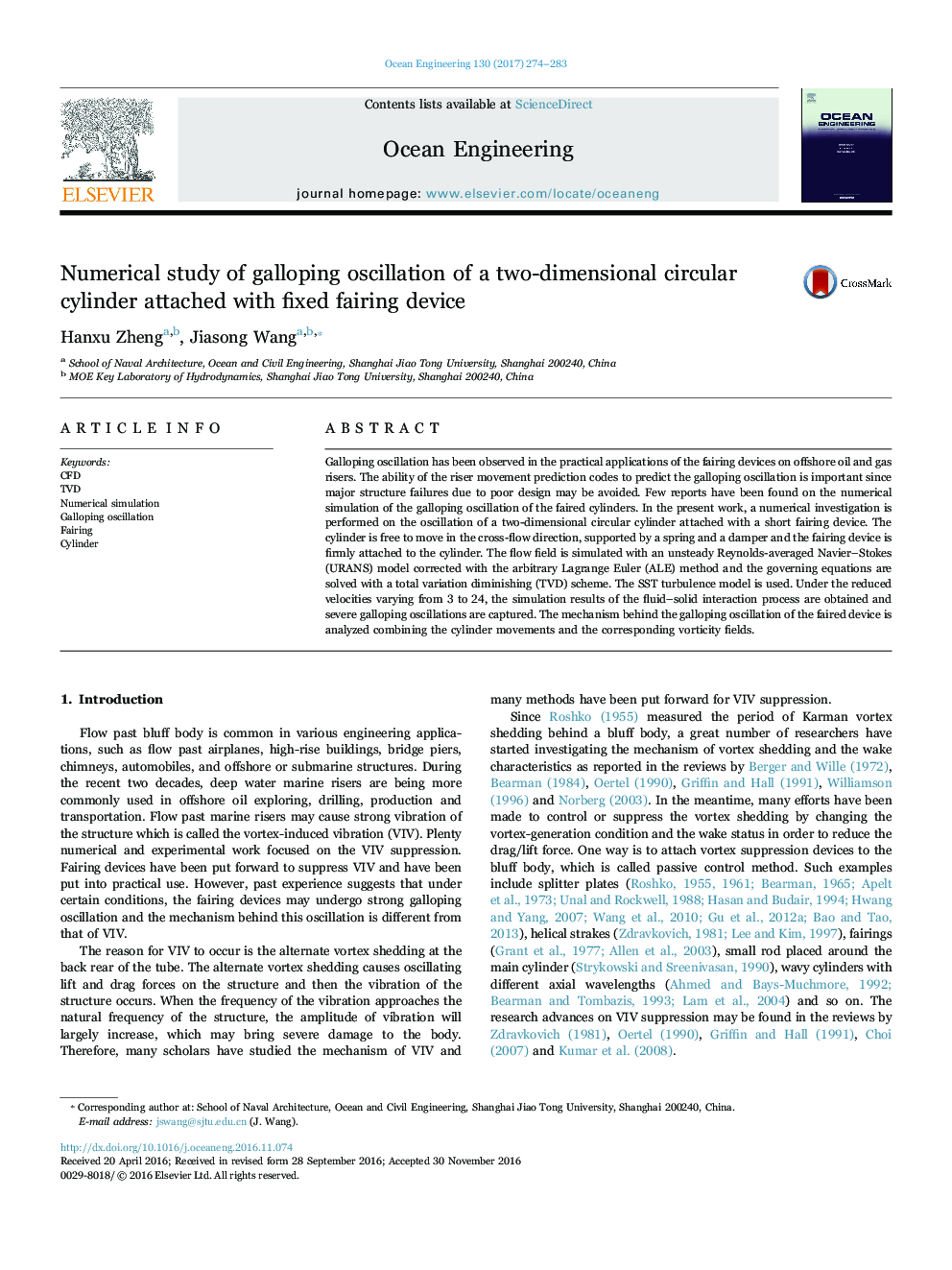 Numerical study of galloping oscillation of a two-dimensional circular cylinder attached with fixed fairing device