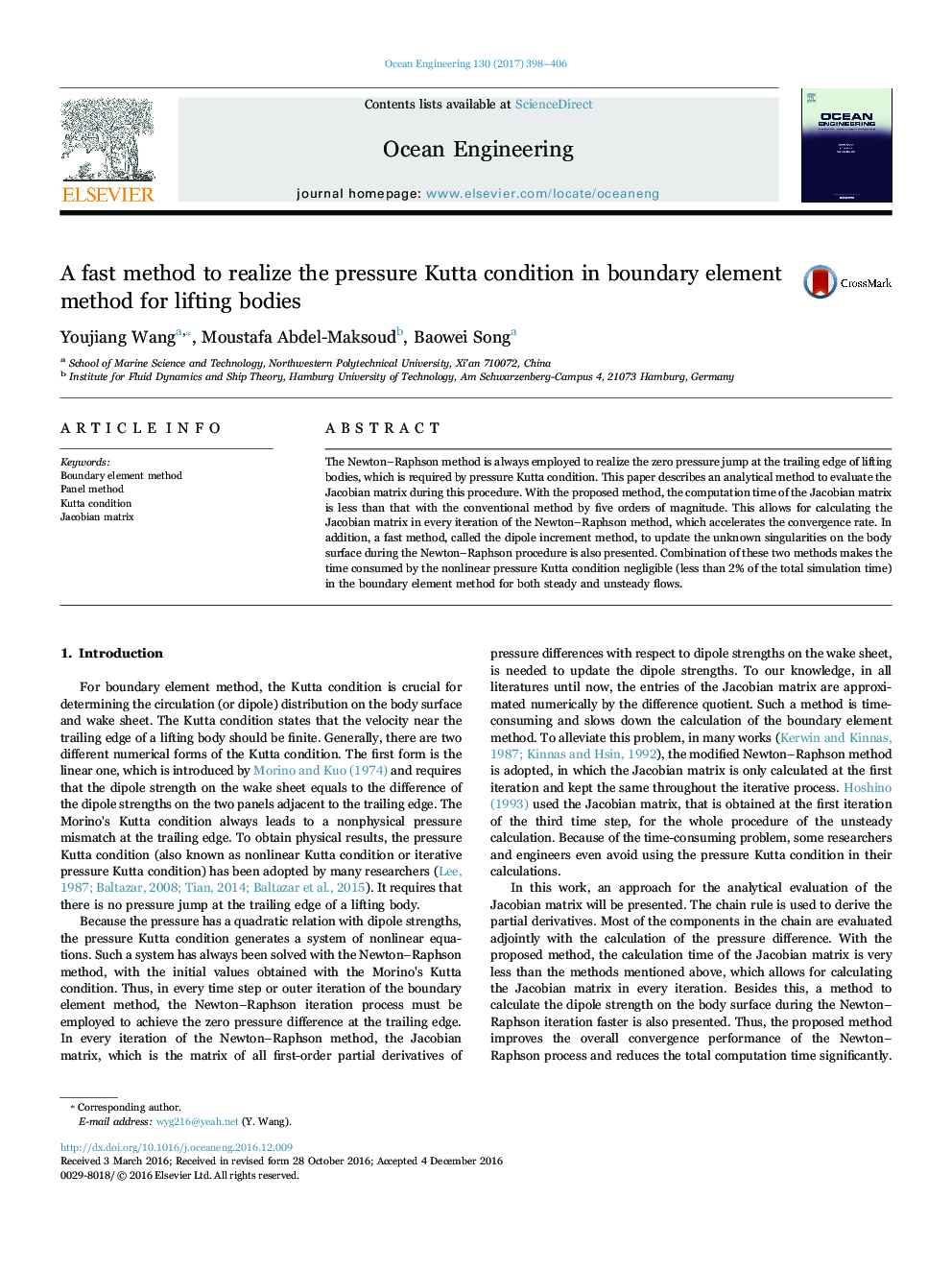 A fast method to realize the pressure Kutta condition in boundary element method for lifting bodies