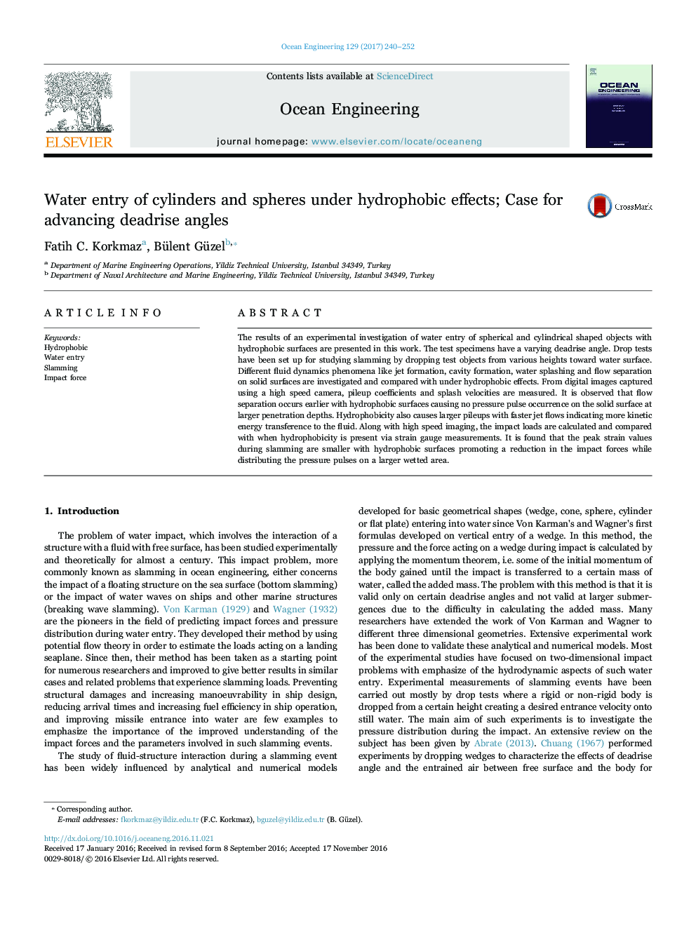 Water entry of cylinders and spheres under hydrophobic effects; Case for advancing deadrise angles