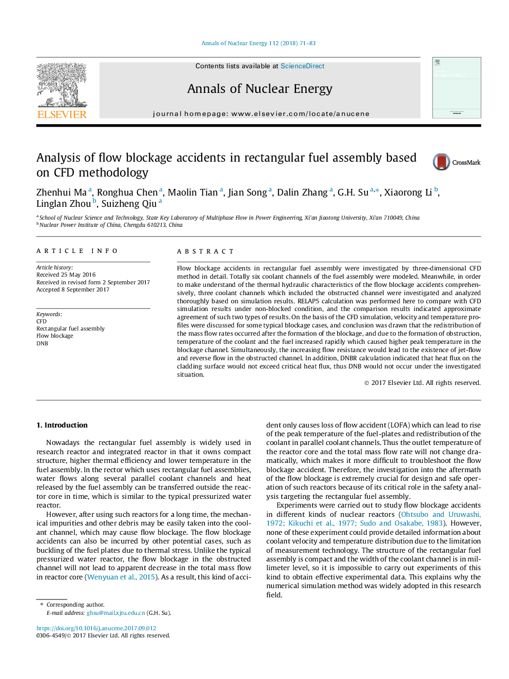 Analysis of flow blockage accidents in rectangular fuel assembly based on CFD methodology