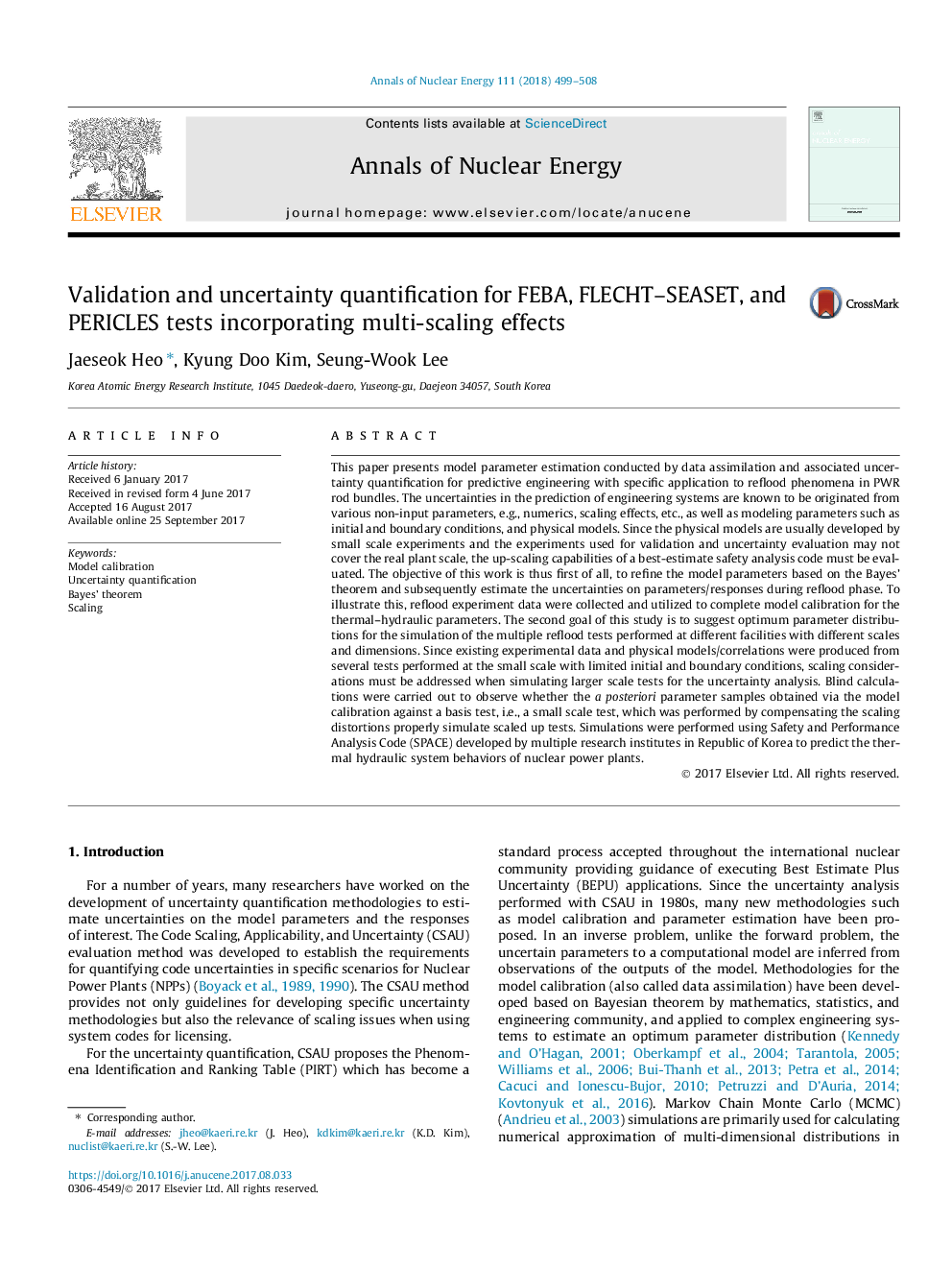 عکس صفحه اول مقاله: Validation and uncertainty quantification for FEBA, FLECHT-SEASET, and PERICLES tests incorporating multi-scaling effects Validation and uncertainty quantification for FEBA, FLECHT-SEASET, and PERICLES tests incorporating multi-scaling effects