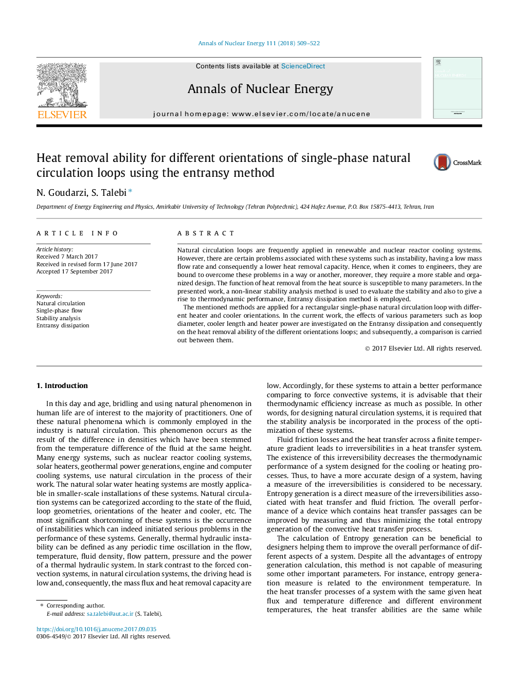 Heat removal ability for different orientations of single-phase natural circulation loops using the entransy method