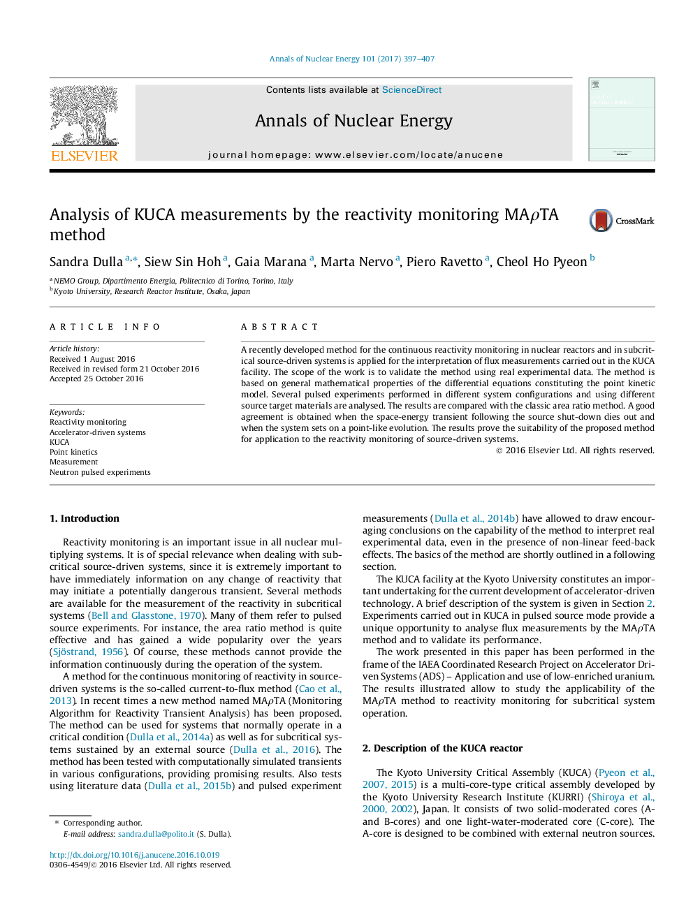 Analysis of KUCA measurements by the reactivity monitoring MAÏTA method