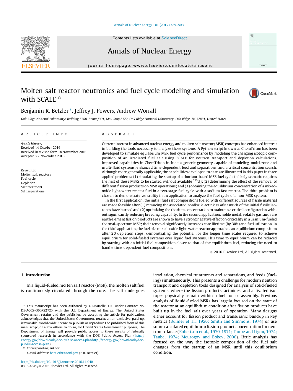 Molten salt reactor neutronics and fuel cycle modeling and simulation with SCALE