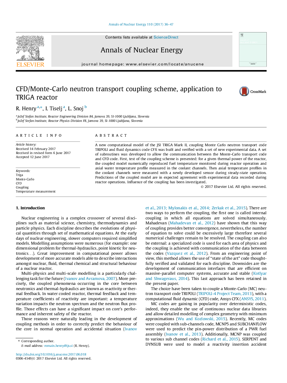 CFD/Monte-Carlo neutron transport coupling scheme, application to TRIGA reactor