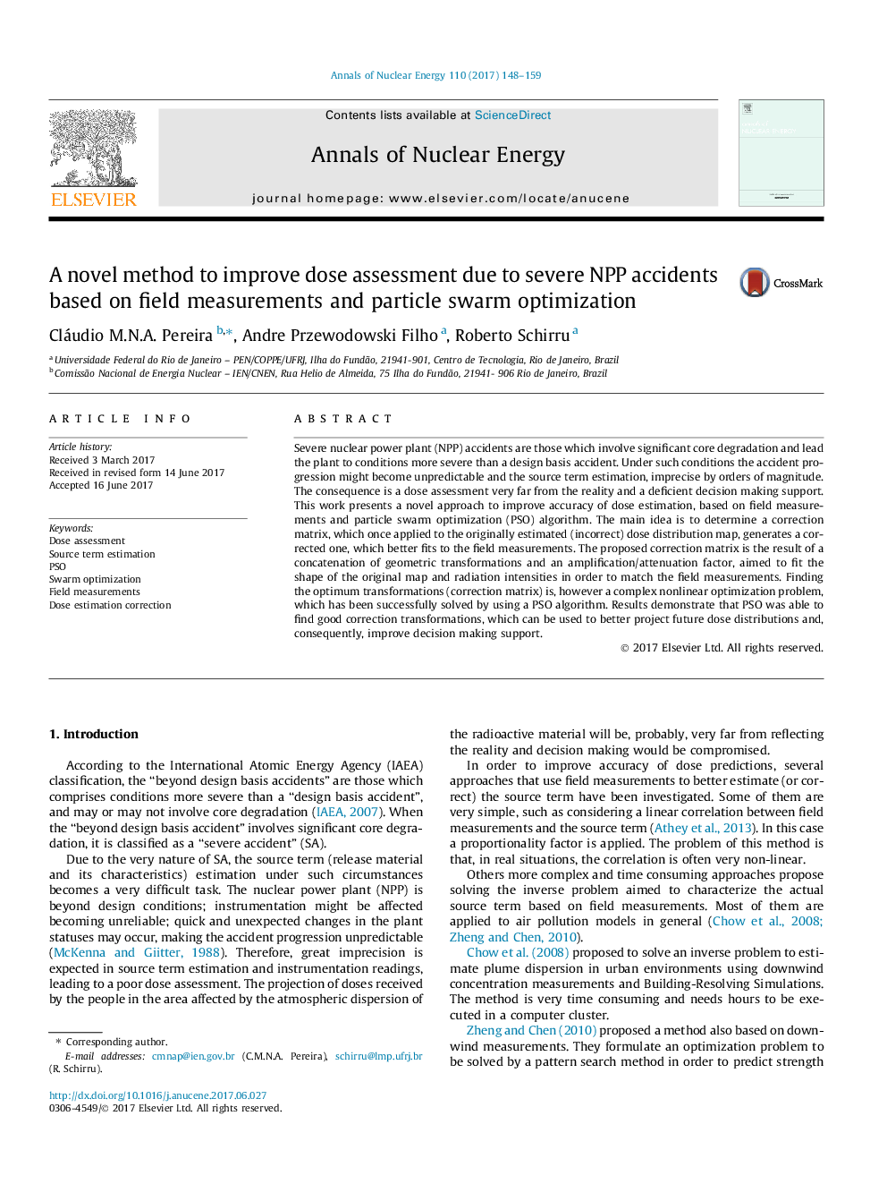 A novel method to improve dose assessment due to severe NPP accidents based on field measurements and particle swarm optimization