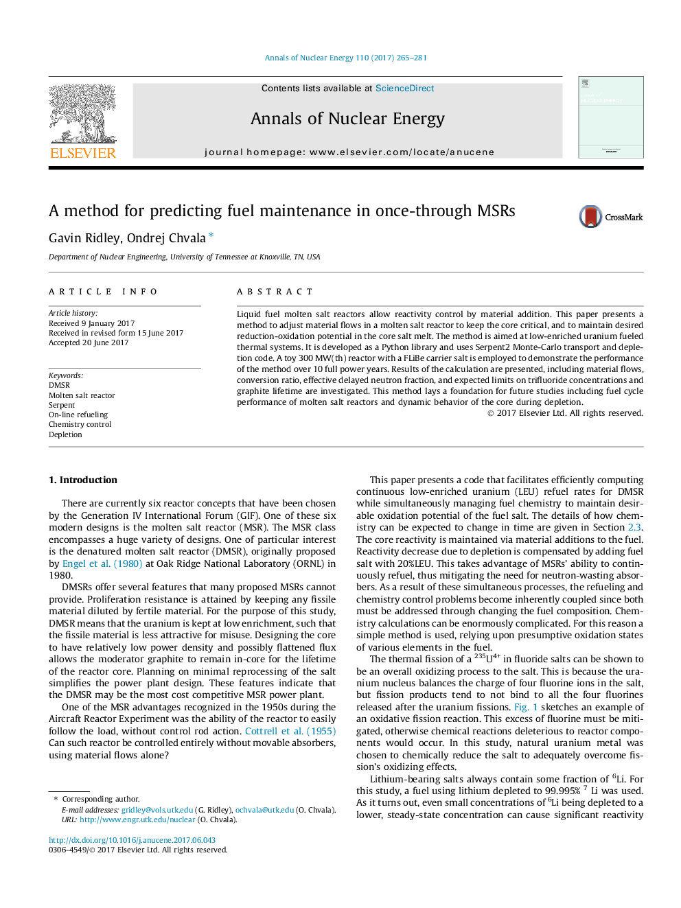 A method for predicting fuel maintenance in once-through MSRs