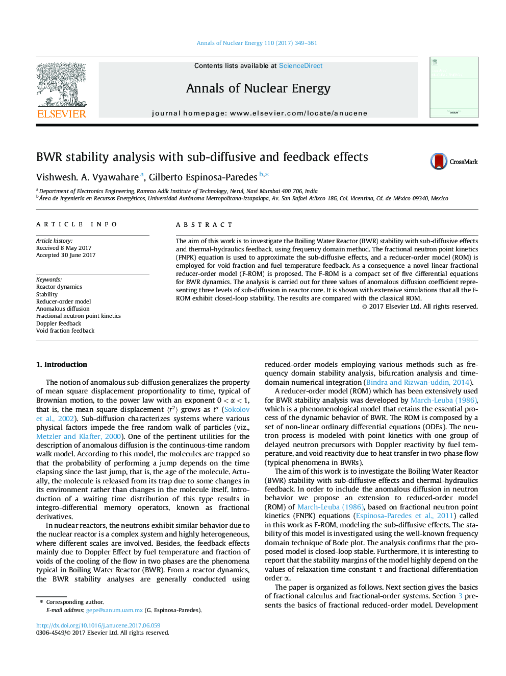 BWR stability analysis with sub-diffusive and feedback effects