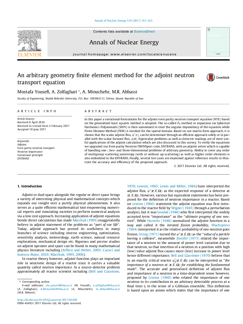 An arbitrary geometry finite element method for the adjoint neutron transport equation