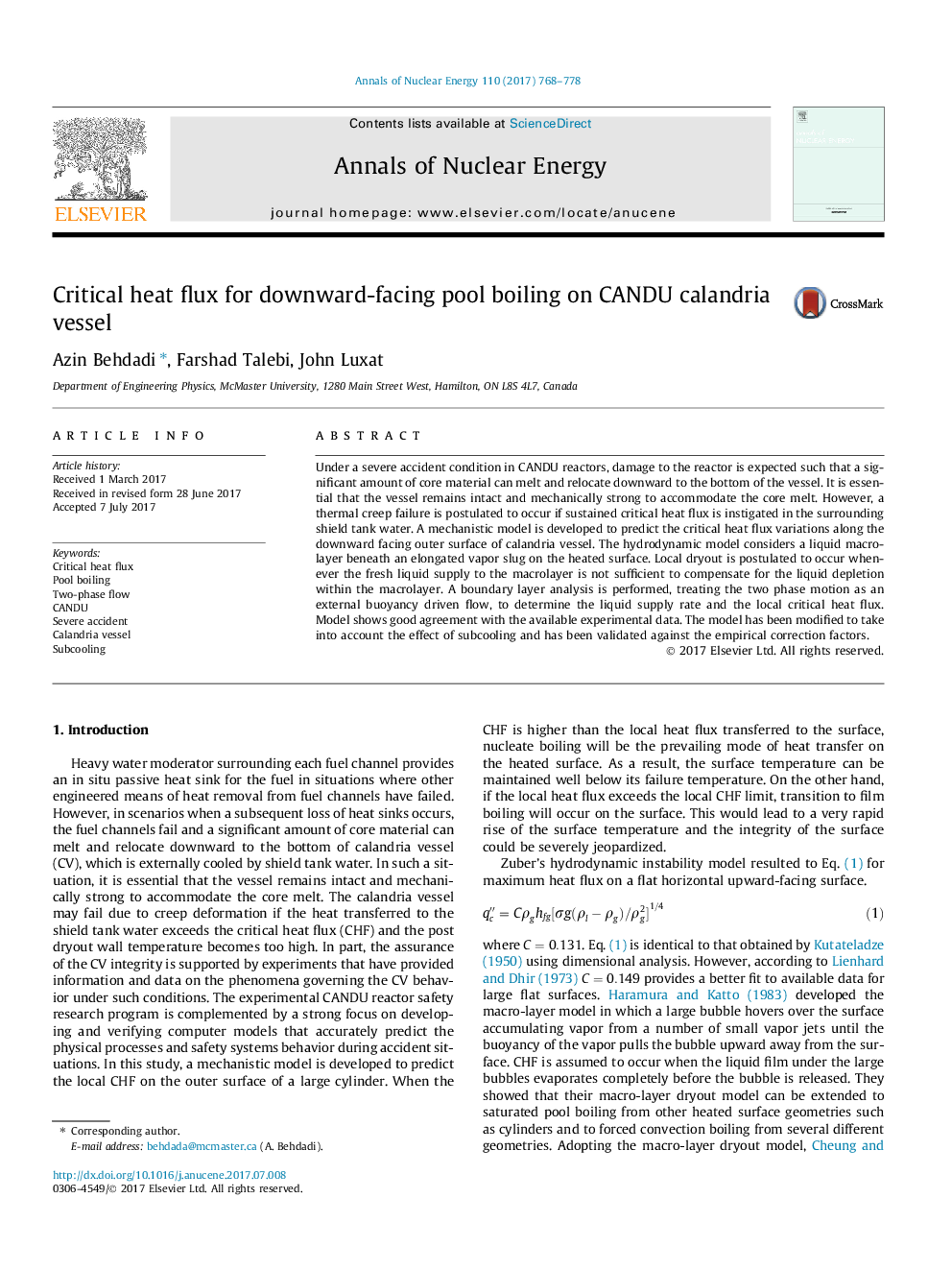 Critical heat flux for downward-facing pool boiling on CANDU calandria vessel