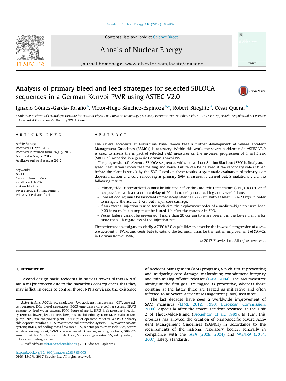 Analysis of primary bleed and feed strategies for selected SBLOCA sequences in a German Konvoi PWR using ASTEC V2.0