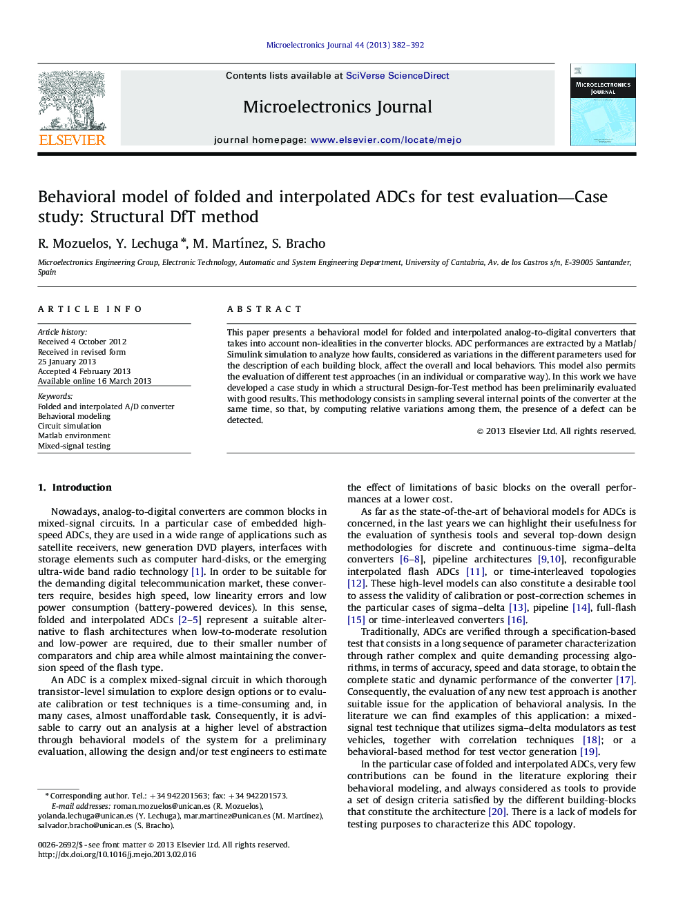 Behavioral model of folded and interpolated ADCs for test evaluation—Case study: Structural DfT method