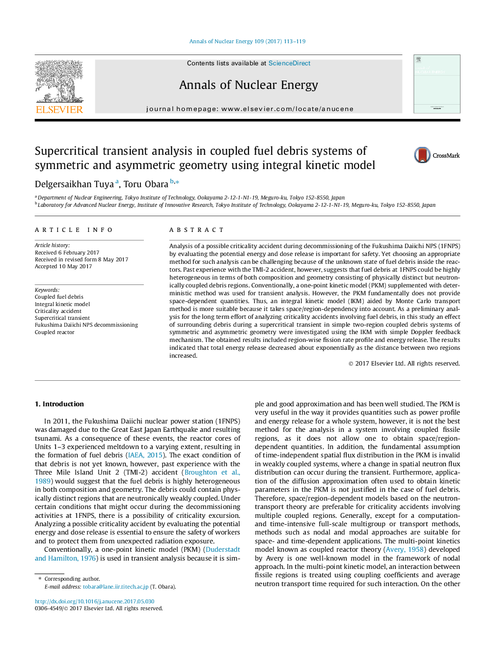 Supercritical transient analysis in coupled fuel debris systems of symmetric and asymmetric geometry using integral kinetic model