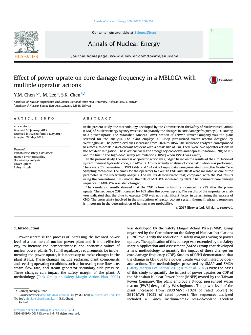 Effect of power uprate on core damage frequency in a MBLOCA with multiple operator actions