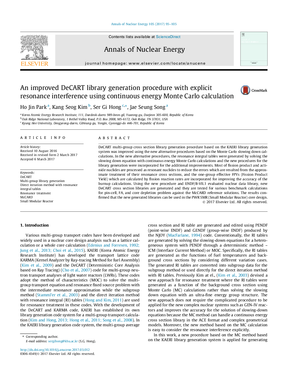 An improved DeCART library generation procedure with explicit resonance interference using continuous energy Monte Carlo calculation