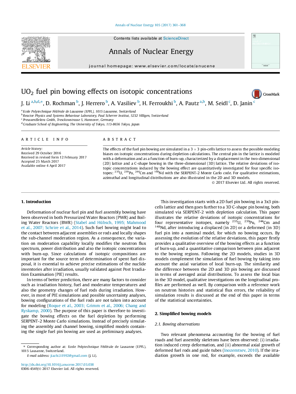 UO2 fuel pin bowing effects on isotopic concentrations