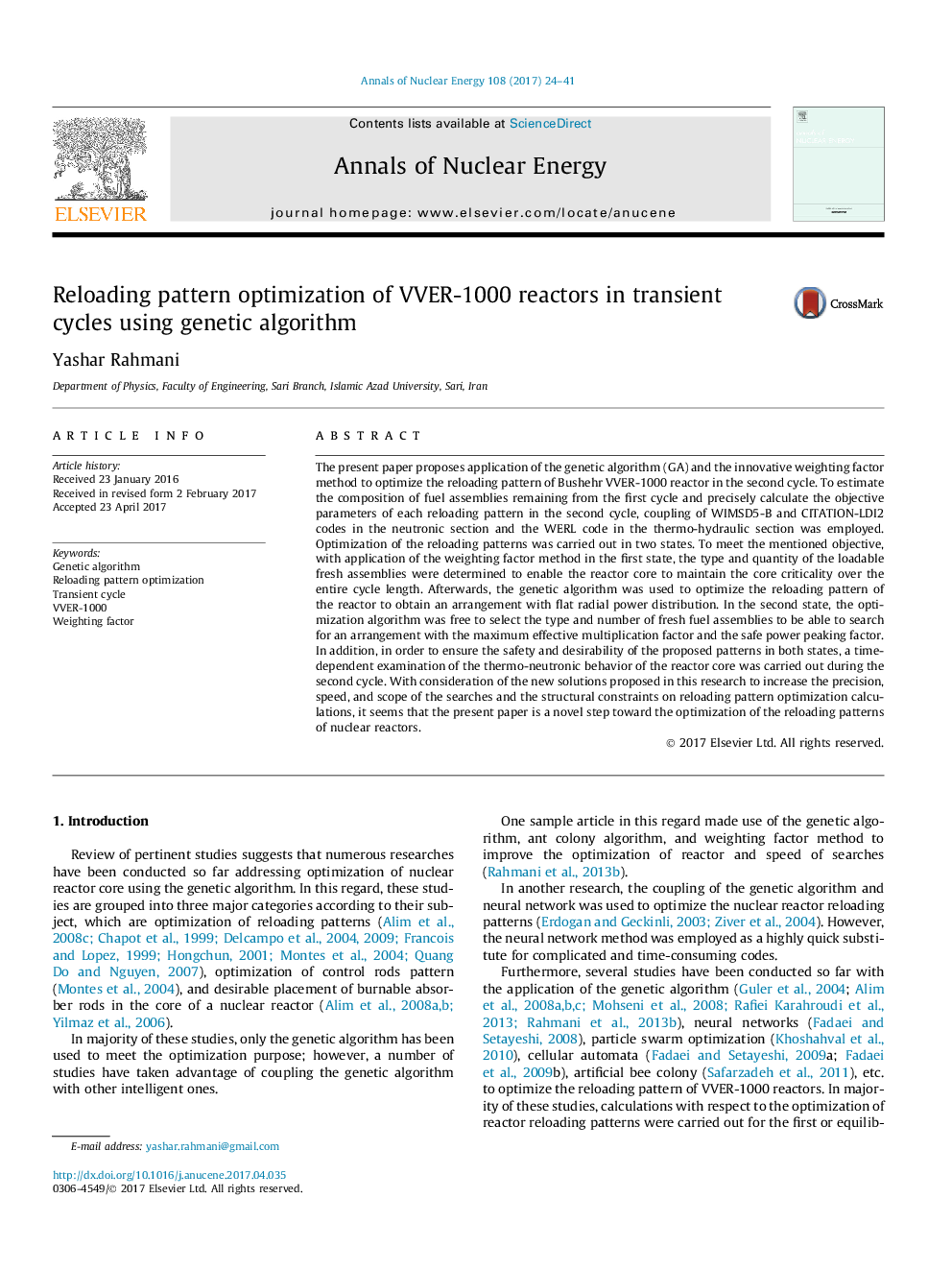 Reloading pattern optimization of VVER-1000 reactors in transient cycles using genetic algorithm