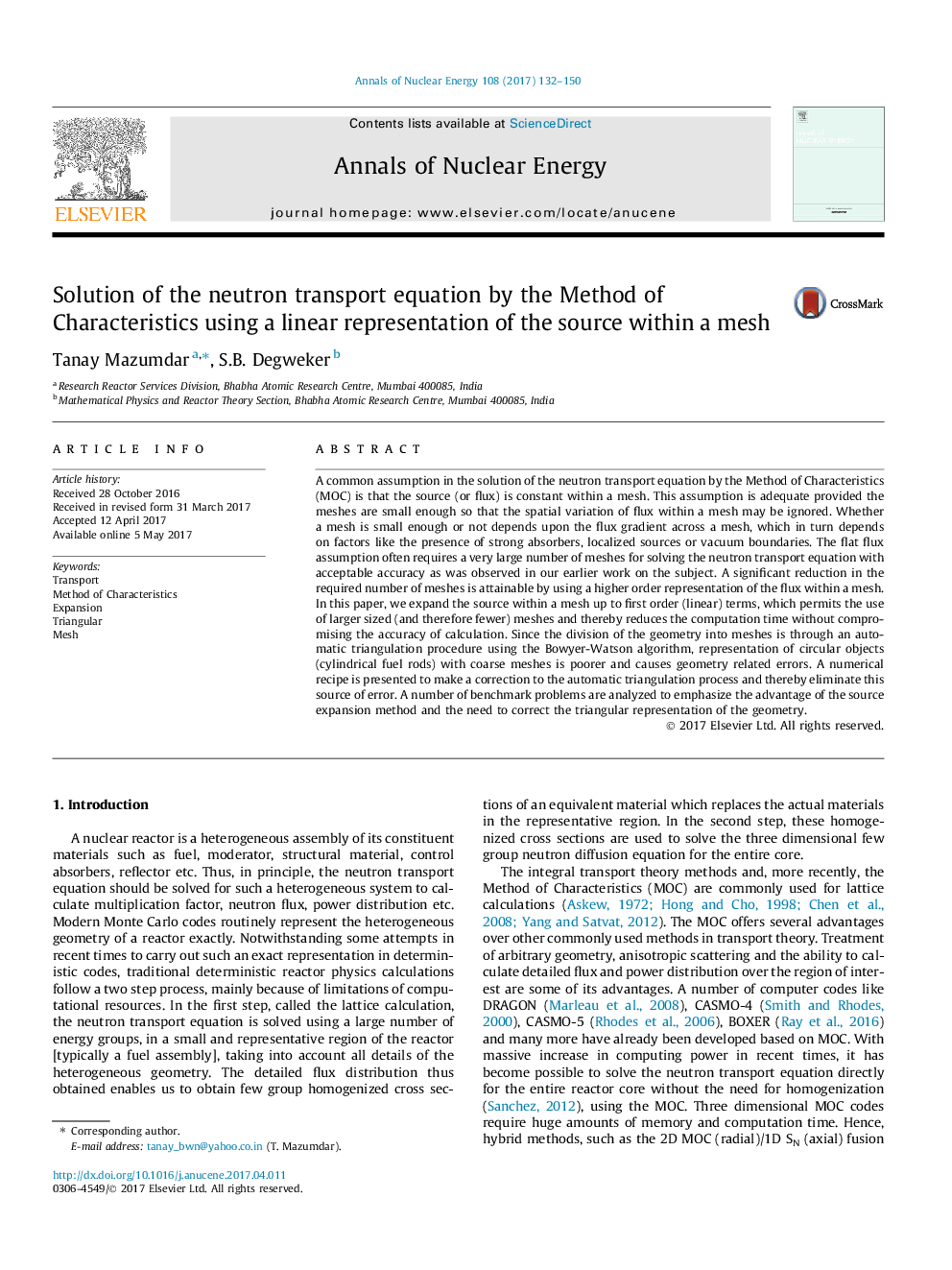 Solution of the neutron transport equation by the Method of Characteristics using a linear representation of the source within a mesh