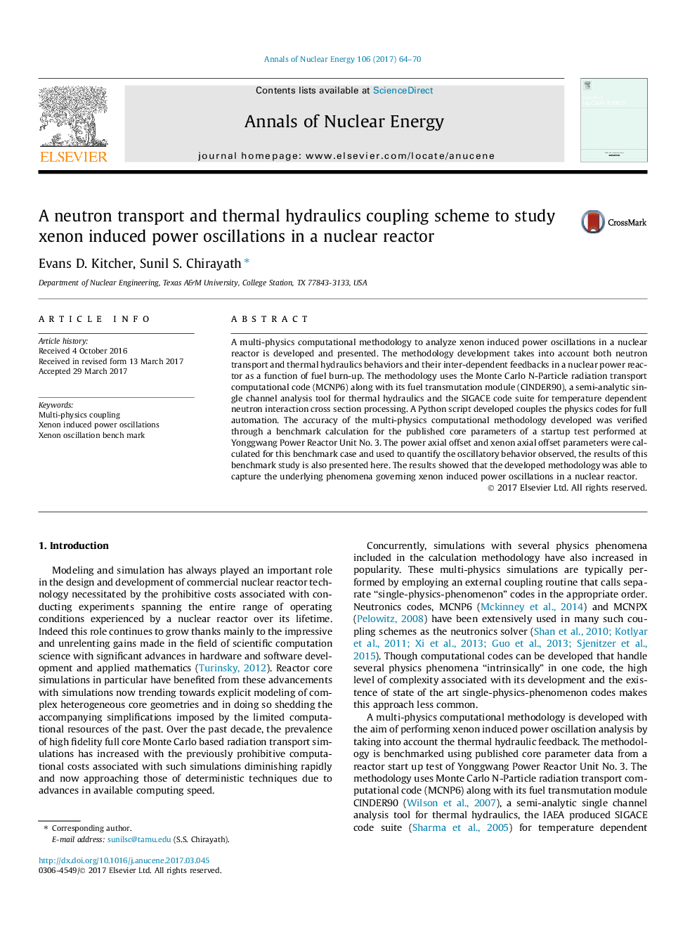 A neutron transport and thermal hydraulics coupling scheme to study xenon induced power oscillations in a nuclear reactor