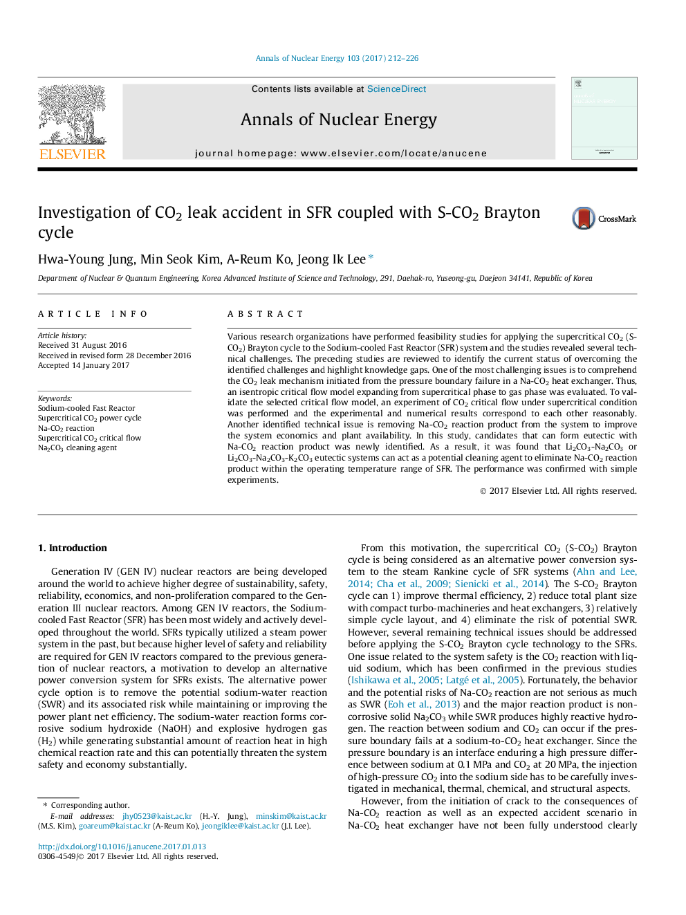 Investigation of CO2 leak accident in SFR coupled with S-CO2 Brayton cycle