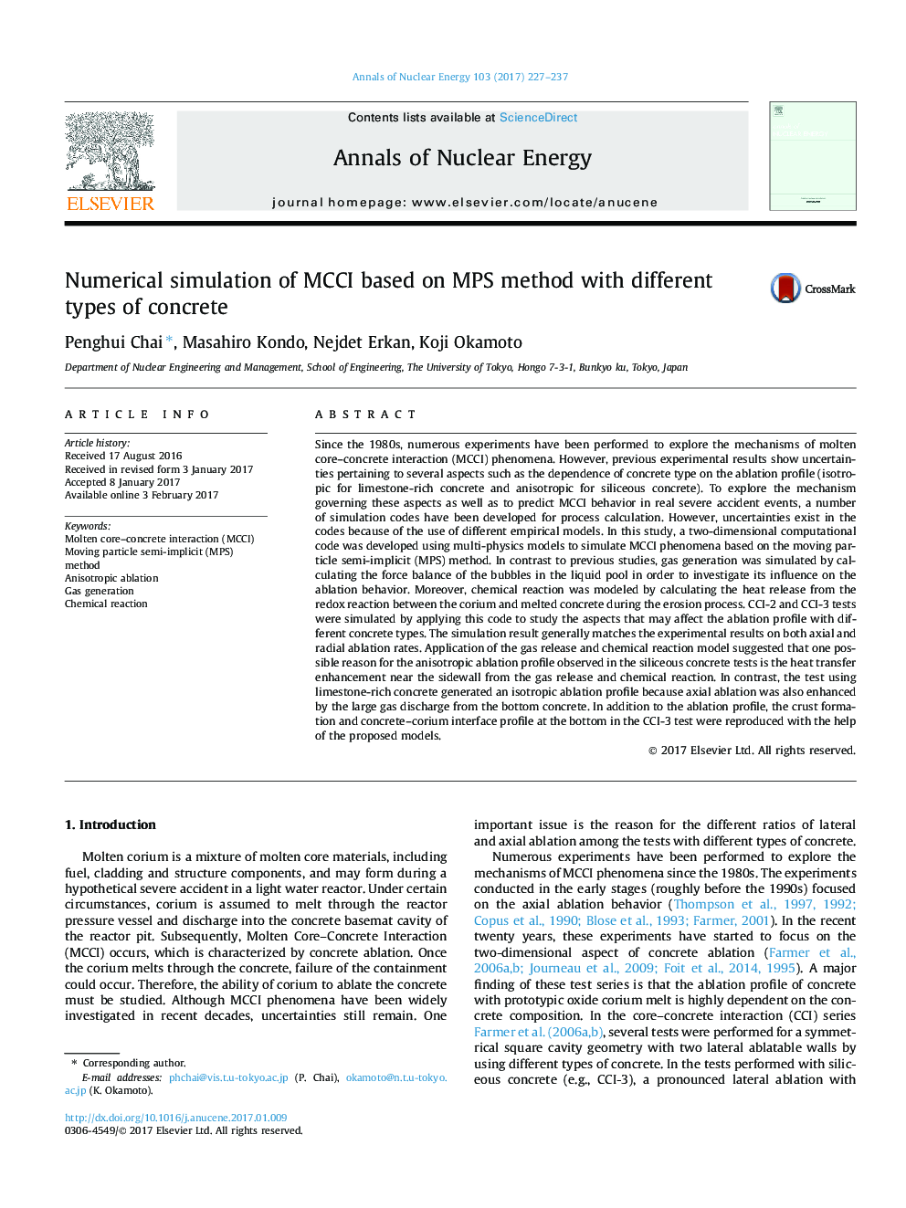 Numerical simulation of MCCI based on MPS method with different types of concrete